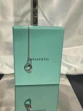 Tiffany & Co. Silver Open Heart Pendant Necklace with Tiffany Blue Box